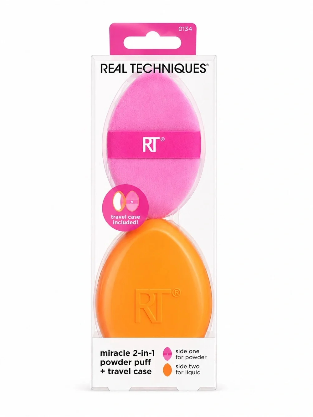 Real Techniques Pink Powder Puff and Orange Travel Case